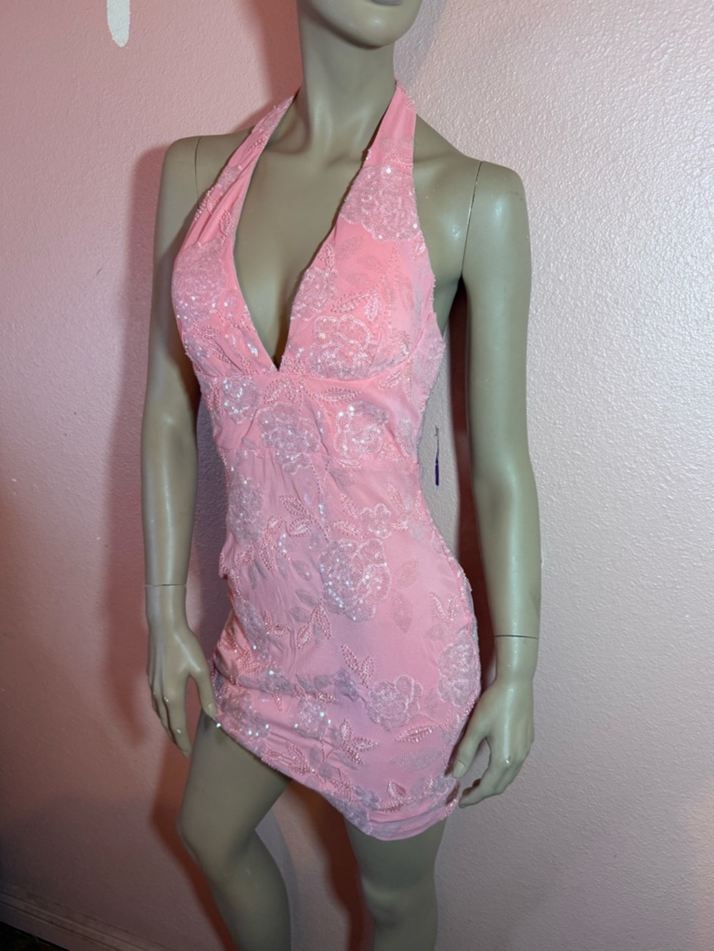 Windsor Pink Sequin Halter Mini Dress NWT | Embroidered Party Birthday Dress